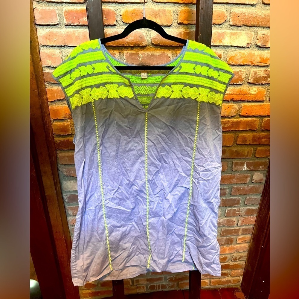 J.crew blue neon green v-neck tunic sleeveless dress women’s size Xlarge